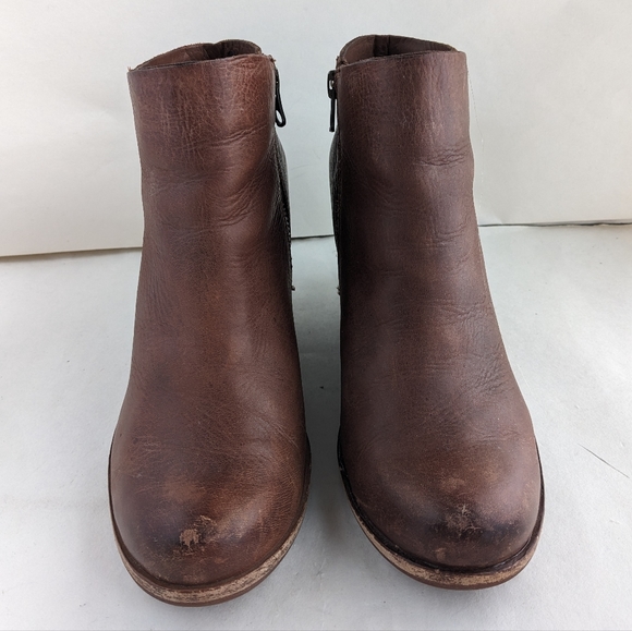 Korkease Natalya Stacked Wedge Bootie Brown Leather Zipper Boot Women's Size 6 - Picture 4 of 13